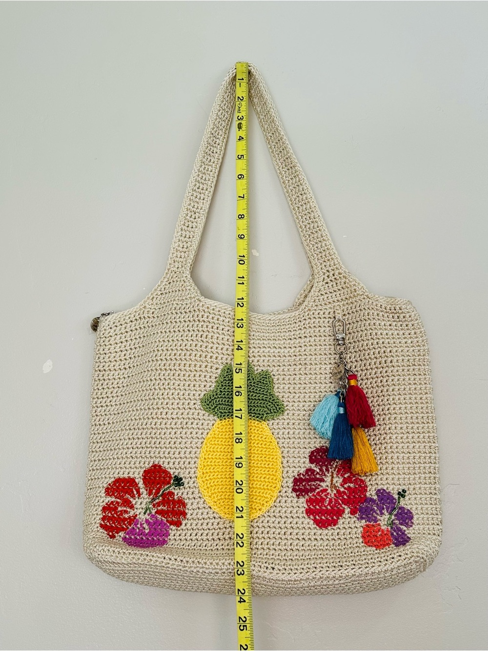 The Sak Handmade Beige Crochet Tote with Pineapple & Floral Appliqué - Picture 2 of 11